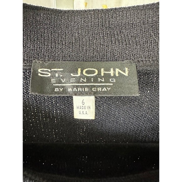 St. John Evening Jeweled Embroidered Black Cropped Bateau Neck Knit Sweater 6 - Picture 5 of 7